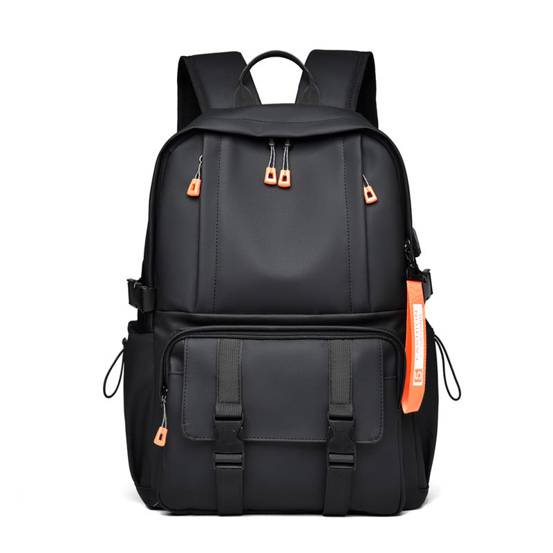 Kabinu casual backpack leather film waterproof outdoor middle school student bag solid color business computer backpack 