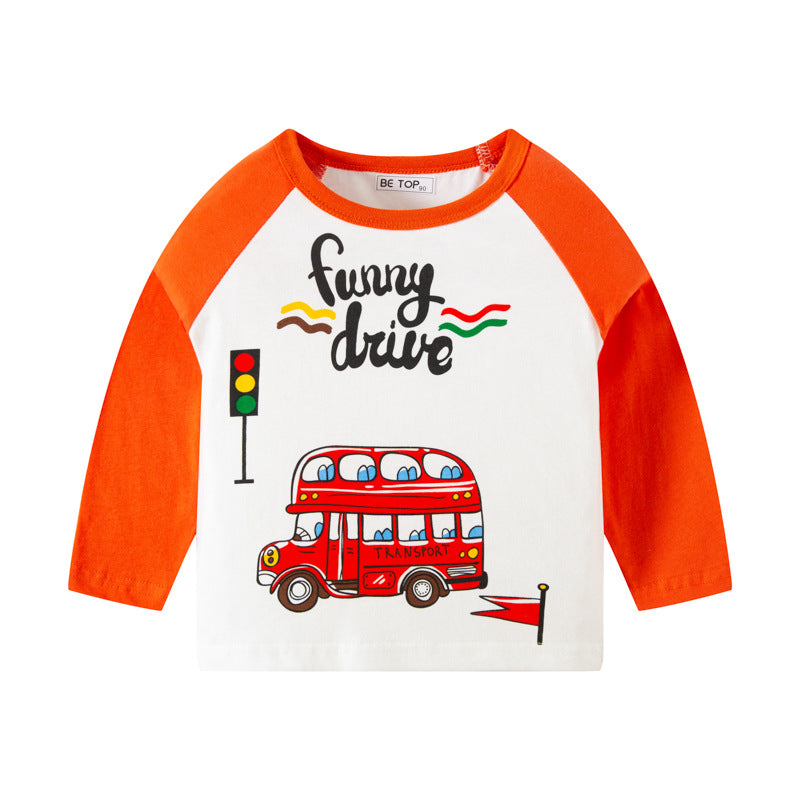 Korean children's clothing children's new autumn cartoon car pattern T-shirt boy's cotton sweater pullover bottoming shirt 