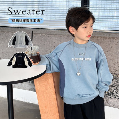 Mikoshi children's clothing children's tops 2024 autumn new Korean version boys' casual splicing pullover sweatshirt wholesale 