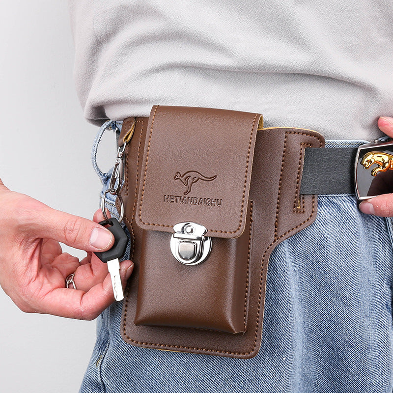 Upgrade the new mobile phone waist bag men's construction site work mobile phone leather case can put cigarette case hanging key wear belt special 