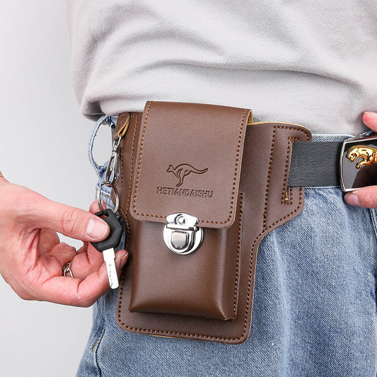 Upgrade the new mobile phone waist bag men's construction site work mobile phone leather case can put cigarette case hanging key wear belt special 