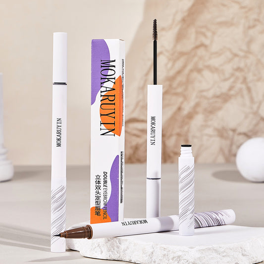 Mokaruyin three-dimensional double-headed eyebrow pencil for long-lasting shaping without makeup or smudging, waterproof and sweat-proof eyebrow dye 