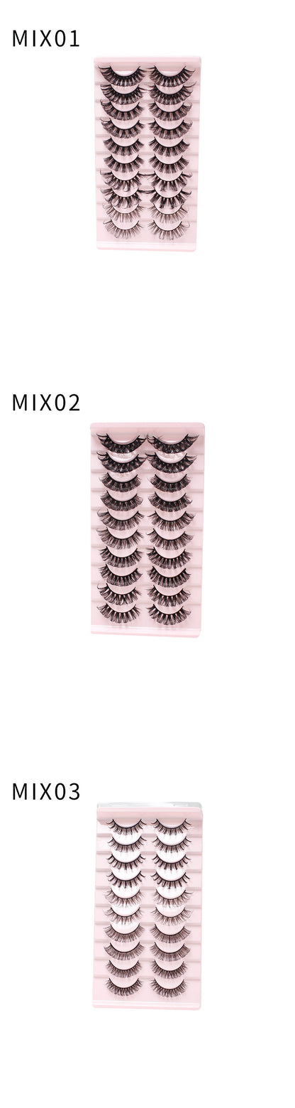 dingsen cross-border supply 10 pairs of mixed false eyelashes DD curling European and American thick eyelashes mixed eyelashes 