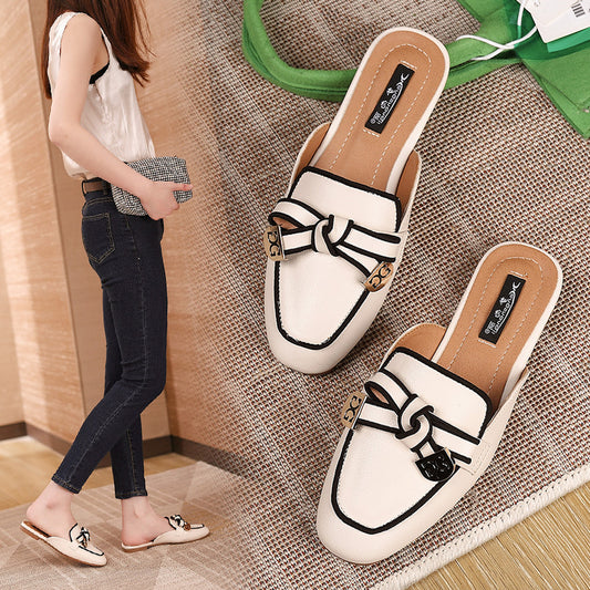 Baotou half-slippers women's 2023 spring new flat-bottomed all-match square-toed lazy shoes for outerwear fashion net red sandals 