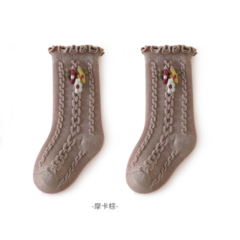 24 spring and autumn baby socks newborn baby boneless loose mouth wood ear edge girls cotton socks princess socks children 