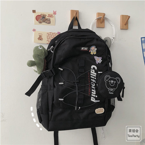 Korean ins street Hong Kong style backpack female Japanese style Harajuku ulzzang workwear backpack male high school student school bag 