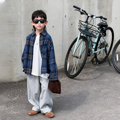 Children's long-sleeved shirt boy plaid shirt spring and autumn style 2024 new style little boy casual stylish autumn coat 