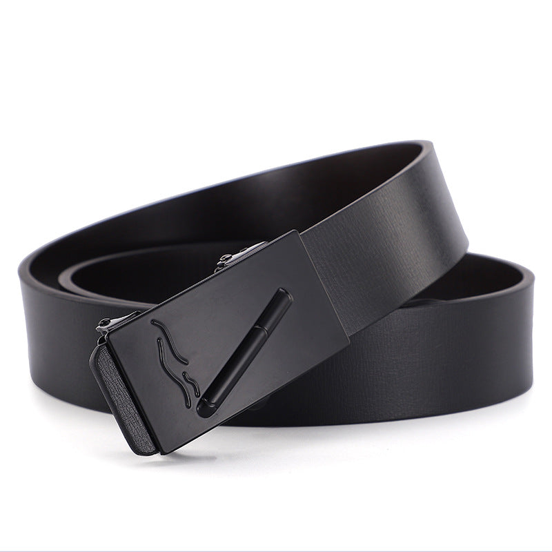 Factory direct sales toothless automatic buckle belt men's leather laser LOGO business leisure belt men's wholesale distribution 