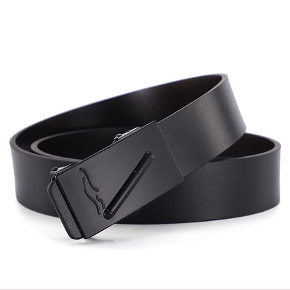 Factory direct sales toothless automatic buckle belt men's leather laser LOGO business leisure belt men's wholesale distribution 