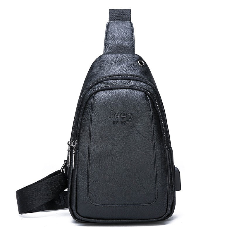 Cross-border manufacturers wholesale USB rechargeable men's chest bag jeep Korean casual PU outdoor travel shoulder Messenger bag 