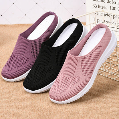 Shoes women's 2023 new cross-border large size cloth shoes foreign trade women's shoes breathable flying woven shoes soft bottom casual mother shoes 