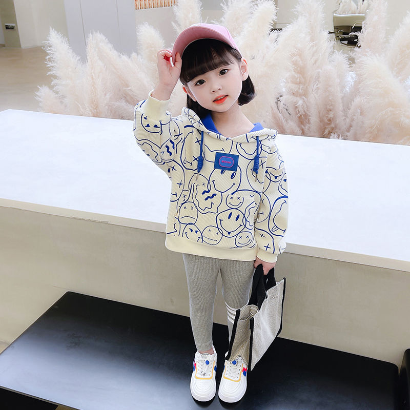 2023 spring and autumn new style hooded sweatshirts for boys and girls, casual suits, fashionable, cute and versatile long-sleeved tops, children's clothing trends 