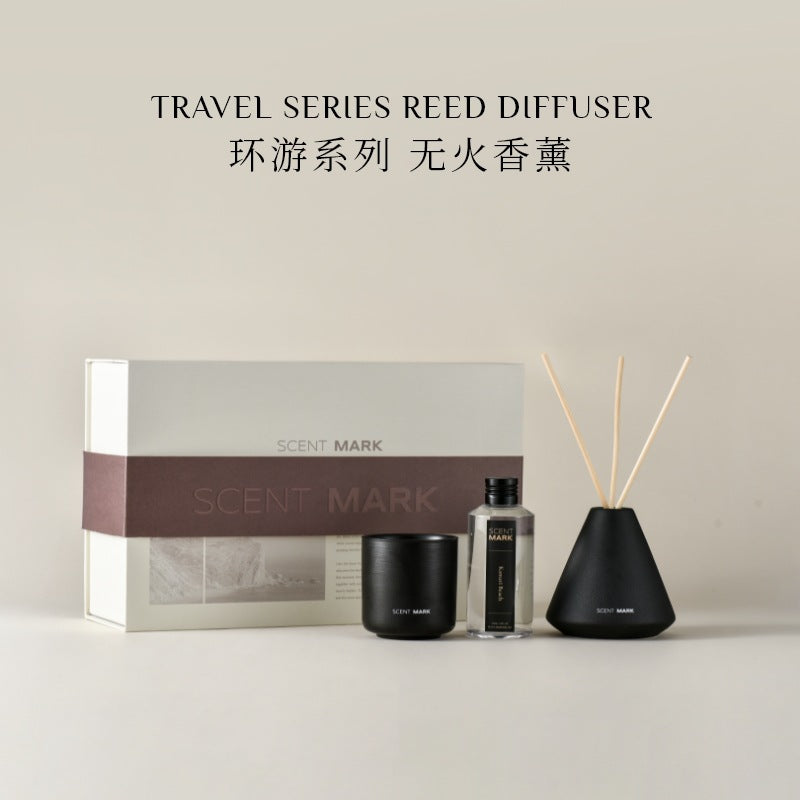 Aromatherapy indoor long-lasting high-end ceramic bottle ornaments home niche fireless rattan incense candle gift box three-piece set 