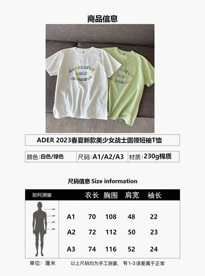 ADER夏季彩色字母印花短袖 2023新款上衣女百搭潮流T恤小众宽松T