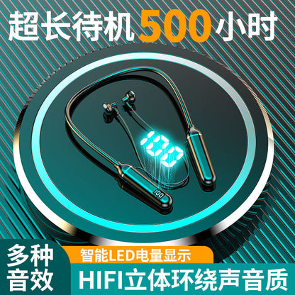 Neck-mounted wireless bluetooth headset with digital display function large-capacity semi-in-ear sports stereo neck-mounted headset 