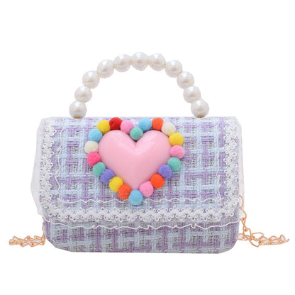 New Children's Small Square Bag Cartoon Cute Fragrant Style Shoulder Bag Fashion Love Jewelry Chain Crossbody Bag လက်ကား 