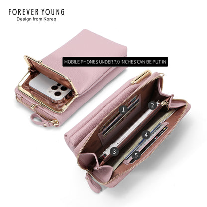 foreveryoung mobile phone bag crossbody Women's bag ရိုးရှင်းပြီး ခေတ်ဆန်သော လိုက်ချီးပုံစံ ကြီးမားသောစွမ်းရည်အကြွေစေ့ပိုက်ဆံအိတ် နိုင်ငံခြားရောင်းဝယ်ရေး 