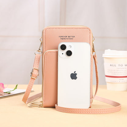 2022 new large-capacity multi-functional solid color fashion simple shoulder small bag touch screen Messenger mobile phone bag women's 