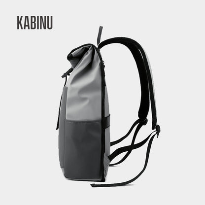 Kabinu leather film backpack casual fashion contrasting color business computer bag water-repellent backpack middle school student school bag 