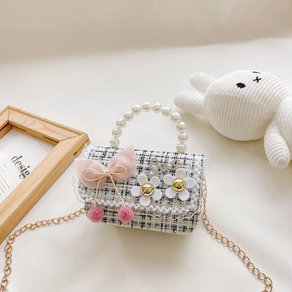 Fashionable Princess Little Fragrance Girls Crossbody Bag Pearl ကလေးလက်ကိုင်အိတ် Korean Style Bow Shoulder Bag 