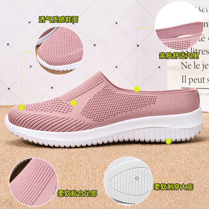 Shoes women's 2023 new cross-border large size cloth shoes foreign trade women's shoes breathable flying woven shoes soft bottom casual mother shoes 