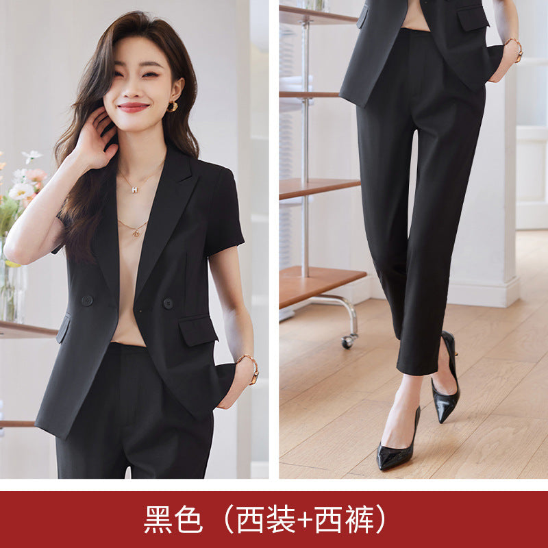 Spring and summer short-sleeved suit jacket women's thin fashion temperament manager professional suit suit female hotel front desk work clothes 