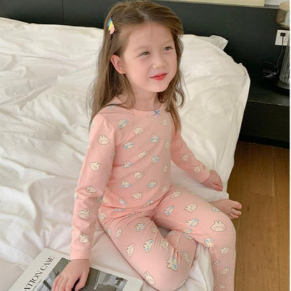 2022 Spring and Autumn New DeRong Girls Home Clothes Pajamas Comfortable and Western Style Set Two-piece Children's Pajamas Set 