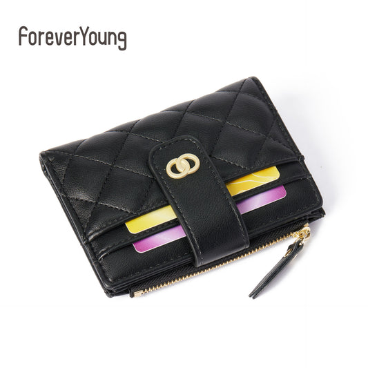 ထာဝရလူငယ်အမျိုးသမီးပိုက်ဆံအိတ် ins high-end short wallet ရိုးရှင်းဖက်ရှင်အကြွေစေ့ pu ကဒ်အိတ် 