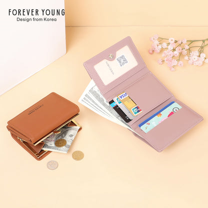 Forever Young Wallet Women's Short Cute Japanese Student Wallet Korean Style ရိုးရှင်းသော အကြွေစေ့သုံးအိတ်