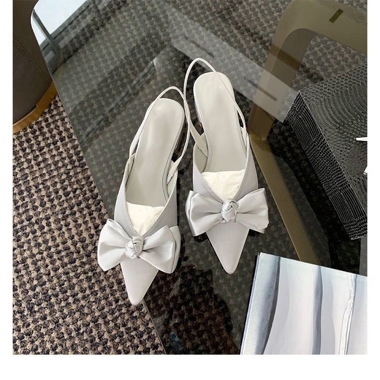 Grape mother studiolee fairy wind bow small thick heel flat single shoes pointed toe shallow mouth back empty sandals 