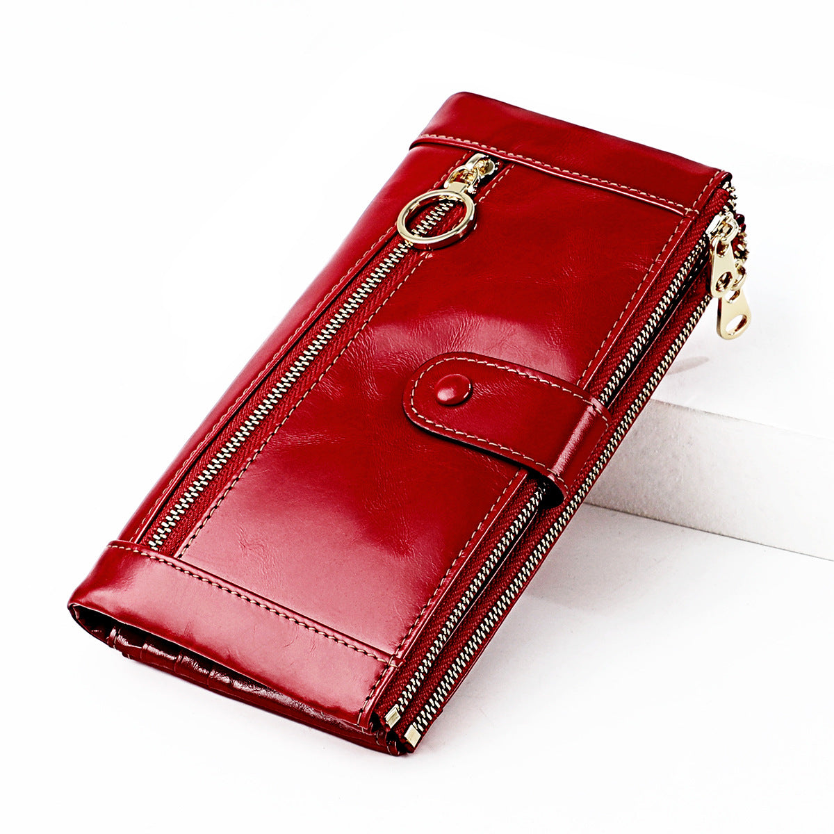 Korean style fashion mobile phone coin clutch rfid anti-theft brush long wallet retro oil wax genuine leather ladies wallet 