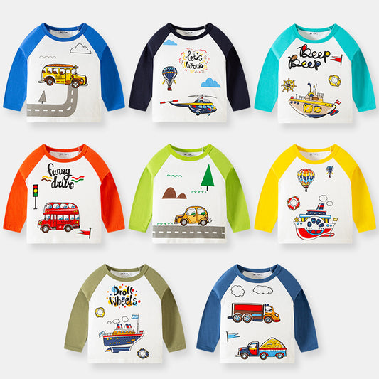 Korean children's clothing children's new autumn cartoon car pattern T-shirt boy's cotton sweater pullover bottoming shirt 