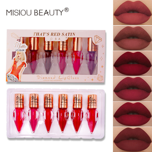 Cross-border non-fading, non-sticky, non-drying lips velvet matte matte waterproof lip gloss lip glaze 6-piece set 