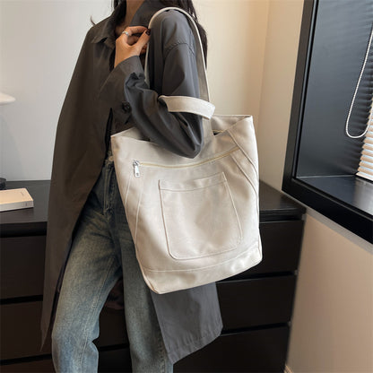 New Canvas Bag Simple Casual Solid Color Women's Bag 2023 Large Capacity Tote Bag Campus Student Tuition Bag 