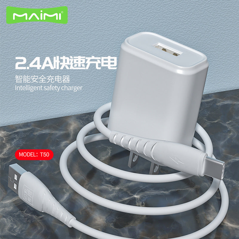 Maimi T50 သည် iPhone12 13 အားသွင်းကိရိယာ Android Type-C ဒေတာကေဘယ်အားသွင်းကိရိယာ 2.4A အားအမြန်သွင်းကိရိယာအတွက် သင့်လျော်သည်။