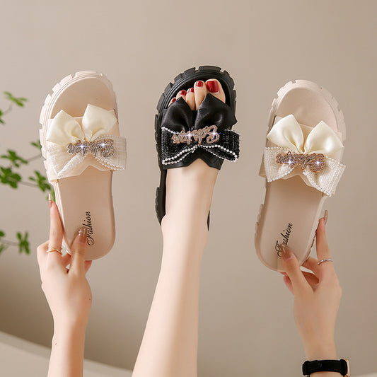 New bow slippers women's summer net infrared wear fashion casual ins tide thick bottom non-slip beach sandals and slippers 