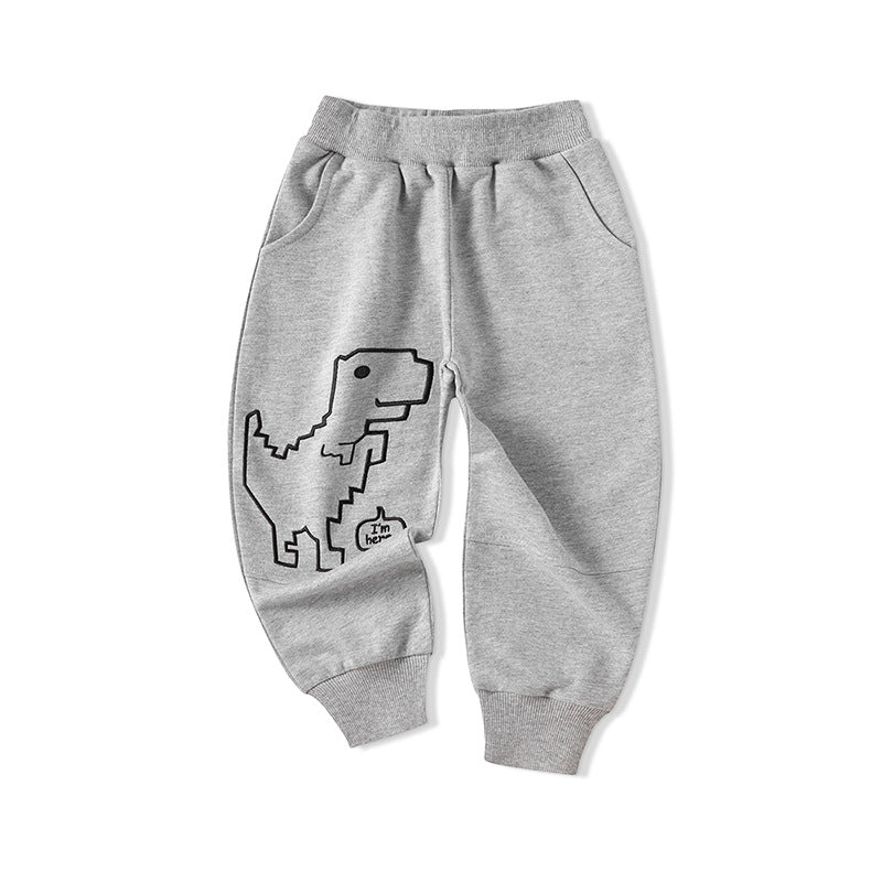 Boys pants spring new children's sports pants Korean version children's casual pants boys simple stylish dinosaur trousers 