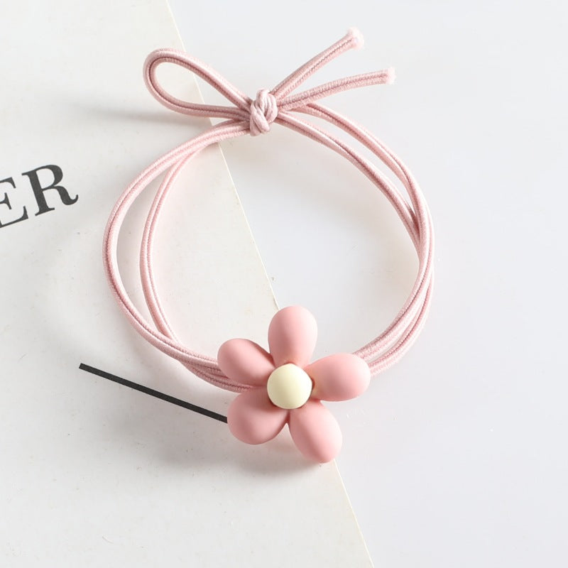 Korean version of net red ins milk tea color hair ring tie hair rubber band flower hair rope high elastic coffee beige head rope 