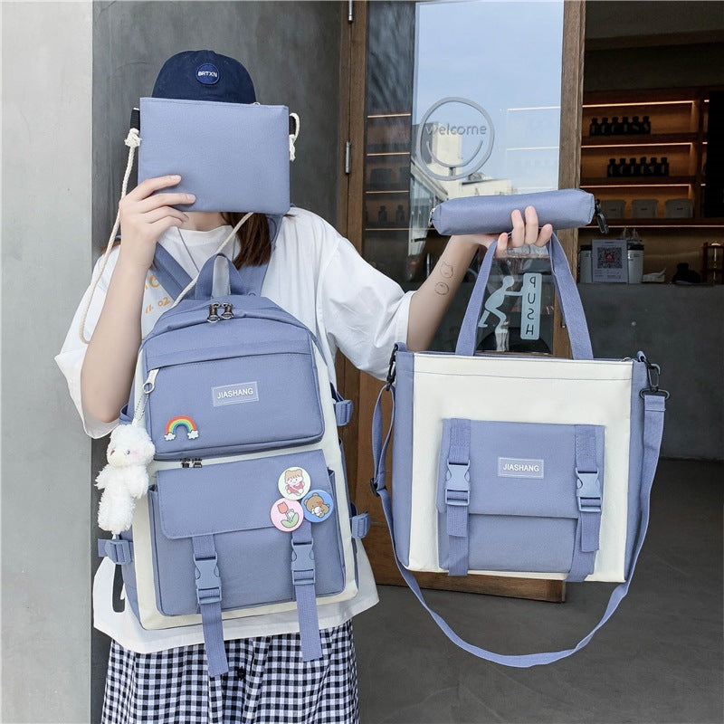 2023 new Korean style student fashion multi-purpose junior high school student campus college student four-piece school bag backpack 