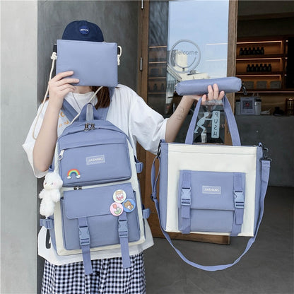 2023 new Korean style student fashion multi-purpose junior high school student campus college student four-piece school bag backpack 