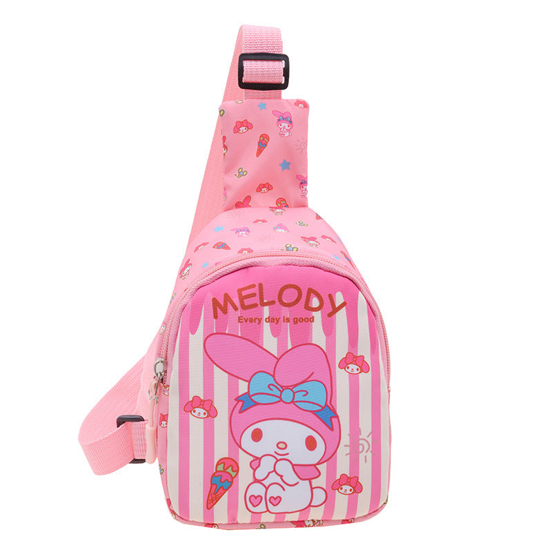 Fashionable children's chest bag, Korean version for going out, casual crossbody bag, cartoon printed shoulder bag, women's trendy and versatile children's bag 