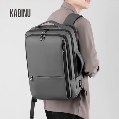 Kabinu leather film backpack solid color business lightweight backpack computer bag expansion backpack USB middle school student school bag 