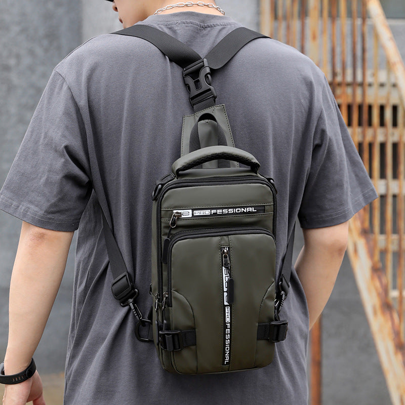 Fashion and simple new men's messenger bag multi-function USB charging chest bag multi-way backpack cross-border 