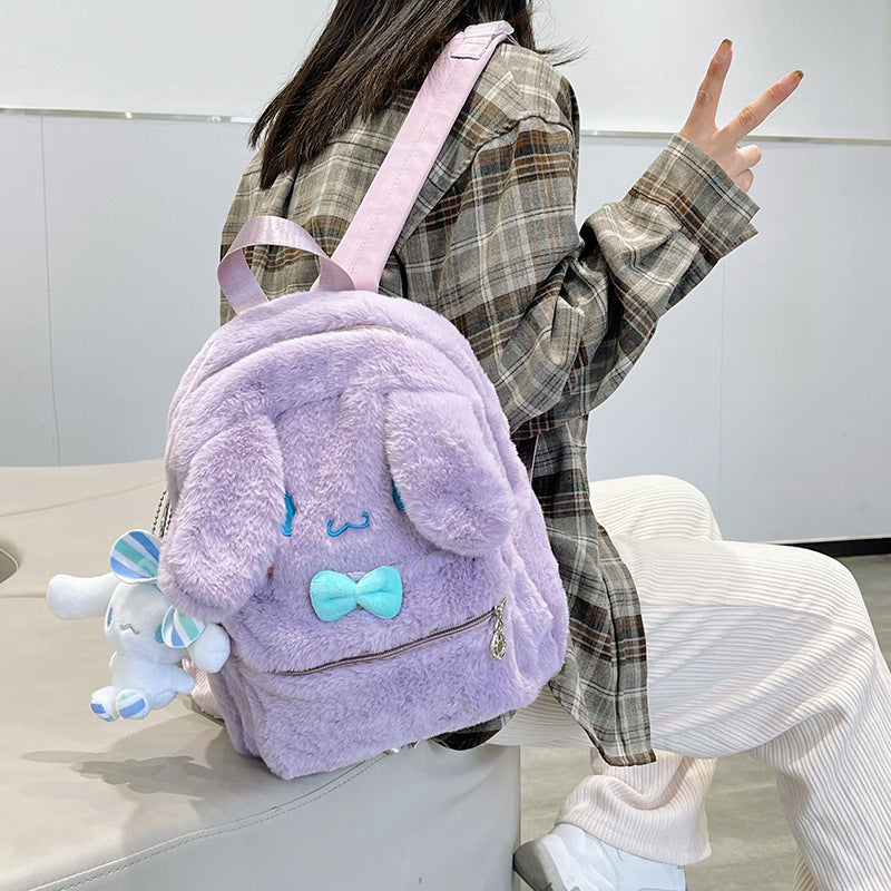 2023 New Japanese Cartoon Plush Bag Cute Girly Heart Rabbit Backpack Ugly Cute Big Ears Furry School Bag 