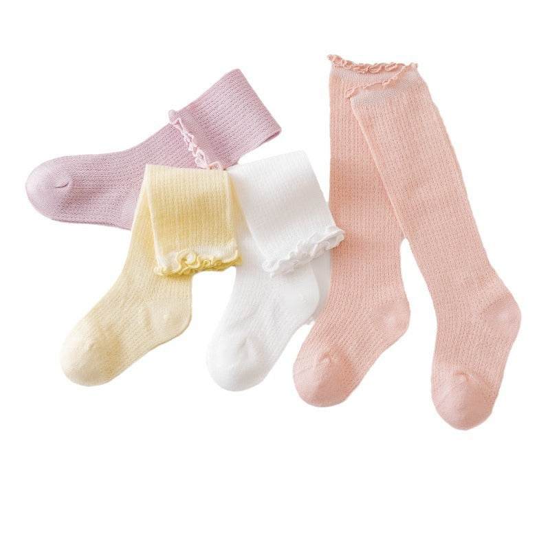 Baby socks long tube summer thin ultra-thin cotton socks mesh baby loose mouth anti-mosquito sunscreen over the knee without tight 