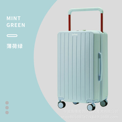 2023 new mid-mounted wide trolley suitcase women's large capacity password suitcase universal wheel internet celebrity trolley suitcase