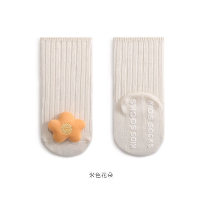 23 autumn new baby socks cartoon doll baby socks double needle non-slip floor socks newborn medium tube cotton socks 