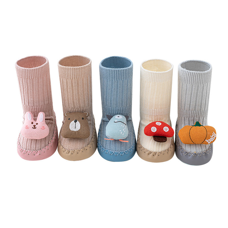 Baby Shoes and Socks Newborn Floor Shoes Pre-Step Shoes Toddler Shoes Baby Cartoon Mid-Tube Soft-Sole Non-Slip Shoes 