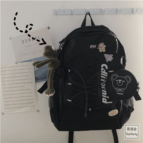 Korean ins street Hong Kong style backpack female Japanese style Harajuku ulzzang workwear backpack male high school student school bag 