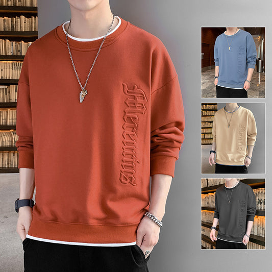 2022 spring and autumn new men's fake two-piece long-sleeved T-shirt fashion trend men's loose couple sweater bottoming shirt 